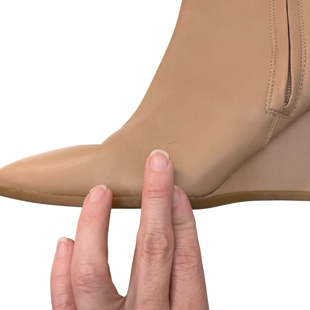 Nordstrom Prince Wedge Ankle Boots 9.5M Leather Nude Pointed Toe Minimalist - Picture 6 of 10